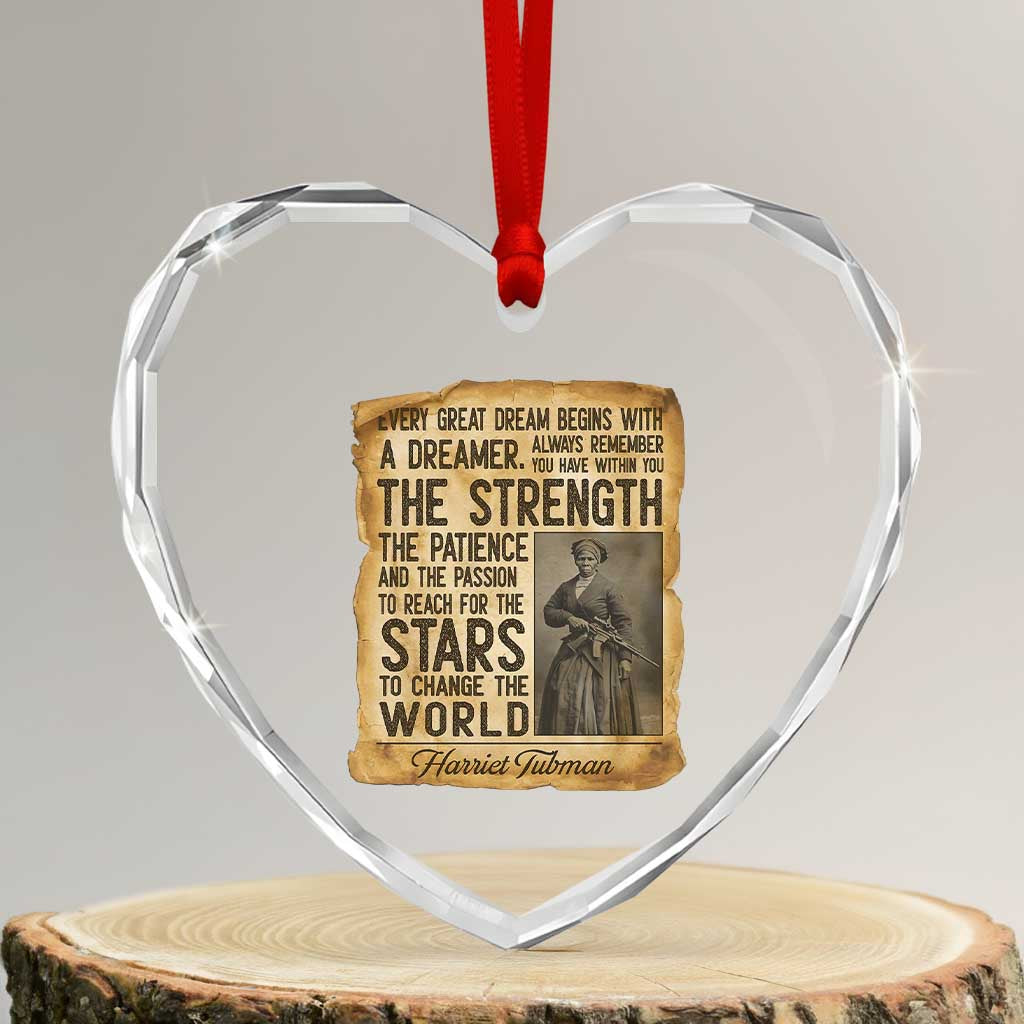 Harriet Tubman Quote Heart Crystal Glass Ornament Strength Patience Passion To Change The World
