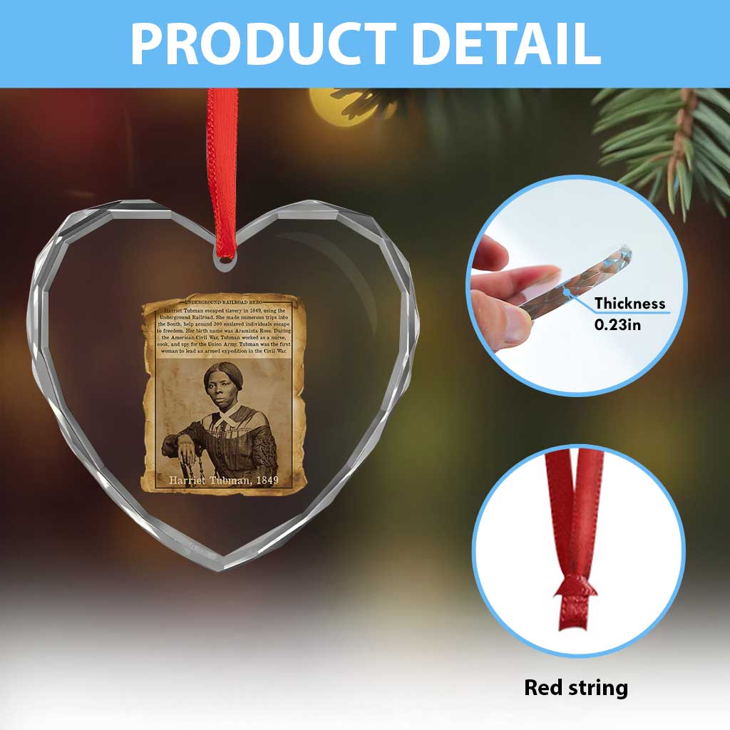 Harriet Tubman Tribute Heart Crystal Glass Ornament Civil Rights Leader Black History Gift - Wonder Print Shop