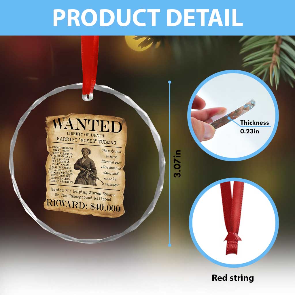 Harriet Tubman Wanted Reward Poster Crystal Glass Ornament Liberty Or Death - Wonder Print Shop