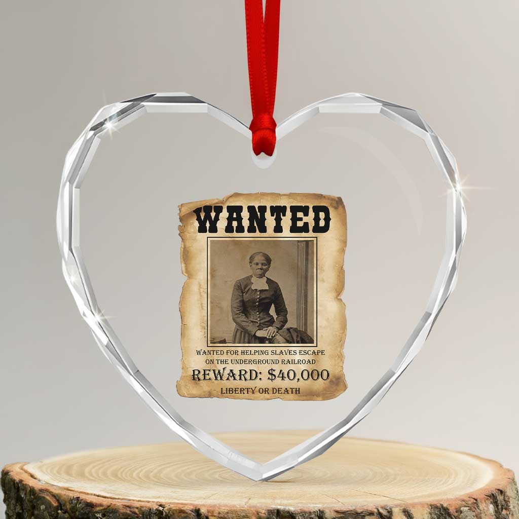 Harriet Tubman Wanted Reward Poster Heart Crystal Glass Ornament Freedom Or Death - Wonder Print Shop