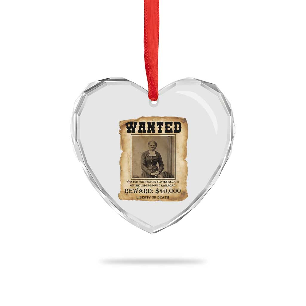 Harriet Tubman Wanted Reward Poster Heart Crystal Glass Ornament Freedom Or Death - Wonder Print Shop