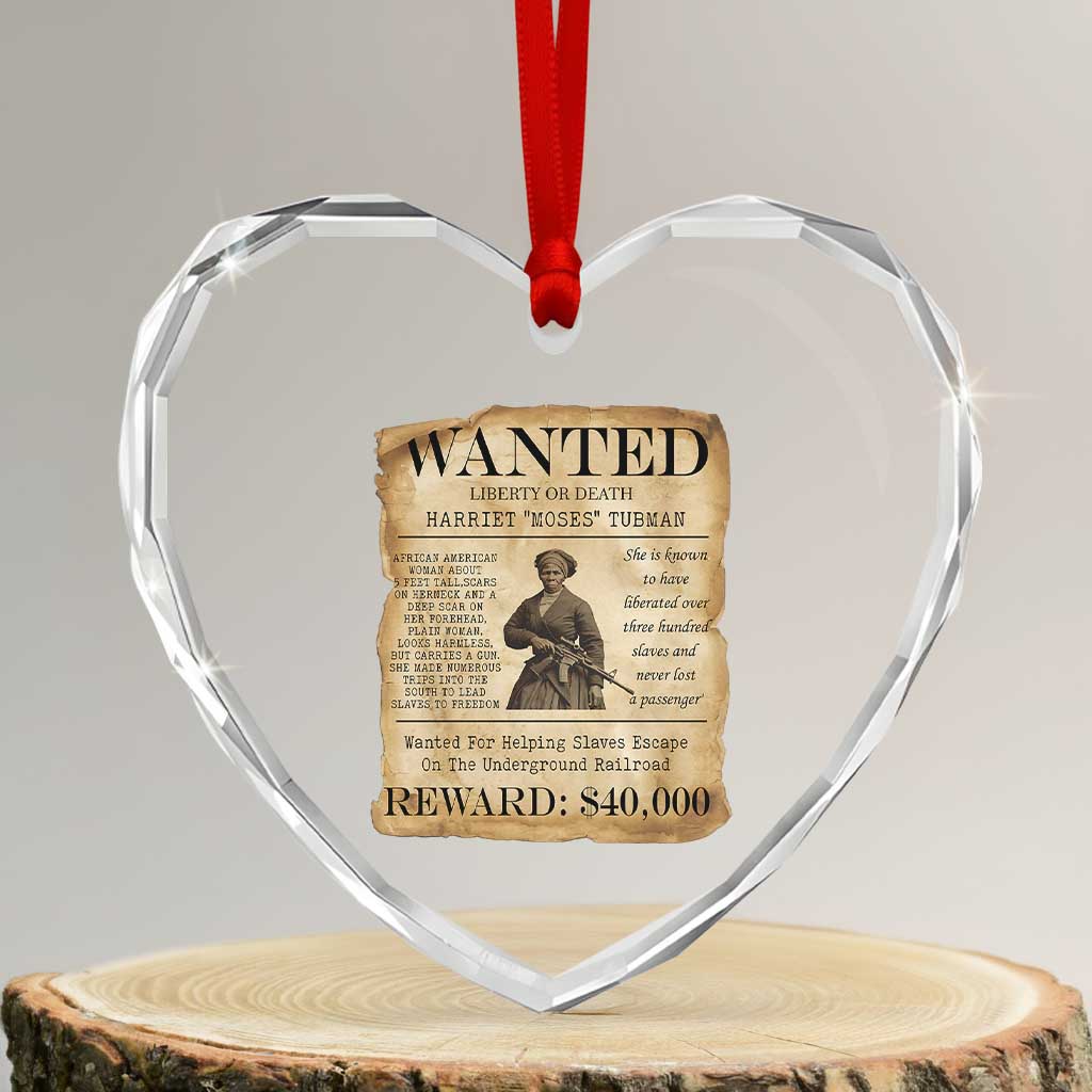 Harriet Tubman Wanted Reward Poster Heart Crystal Glass Ornament Liberty Or Death - Wonder Print Shop