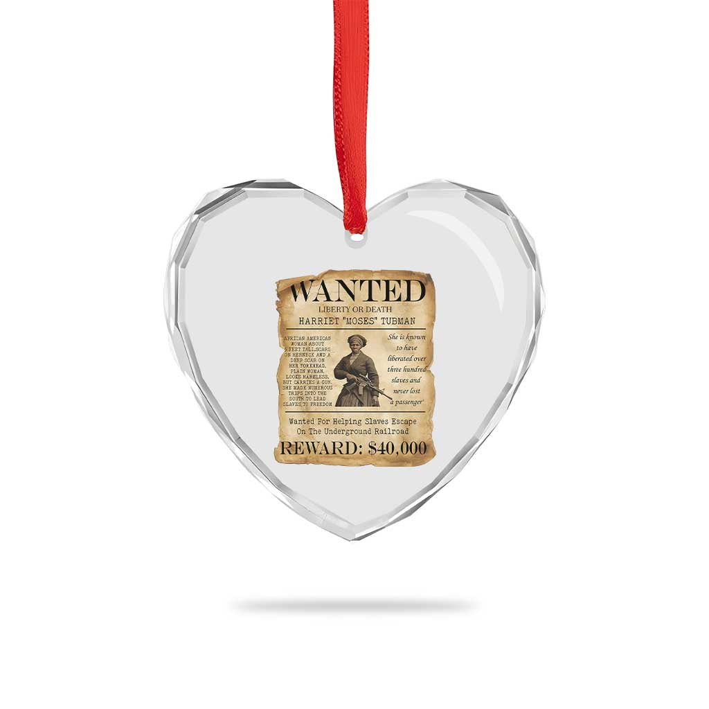 Harriet Tubman Wanted Reward Poster Heart Crystal Glass Ornament Liberty Or Death - Wonder Print Shop