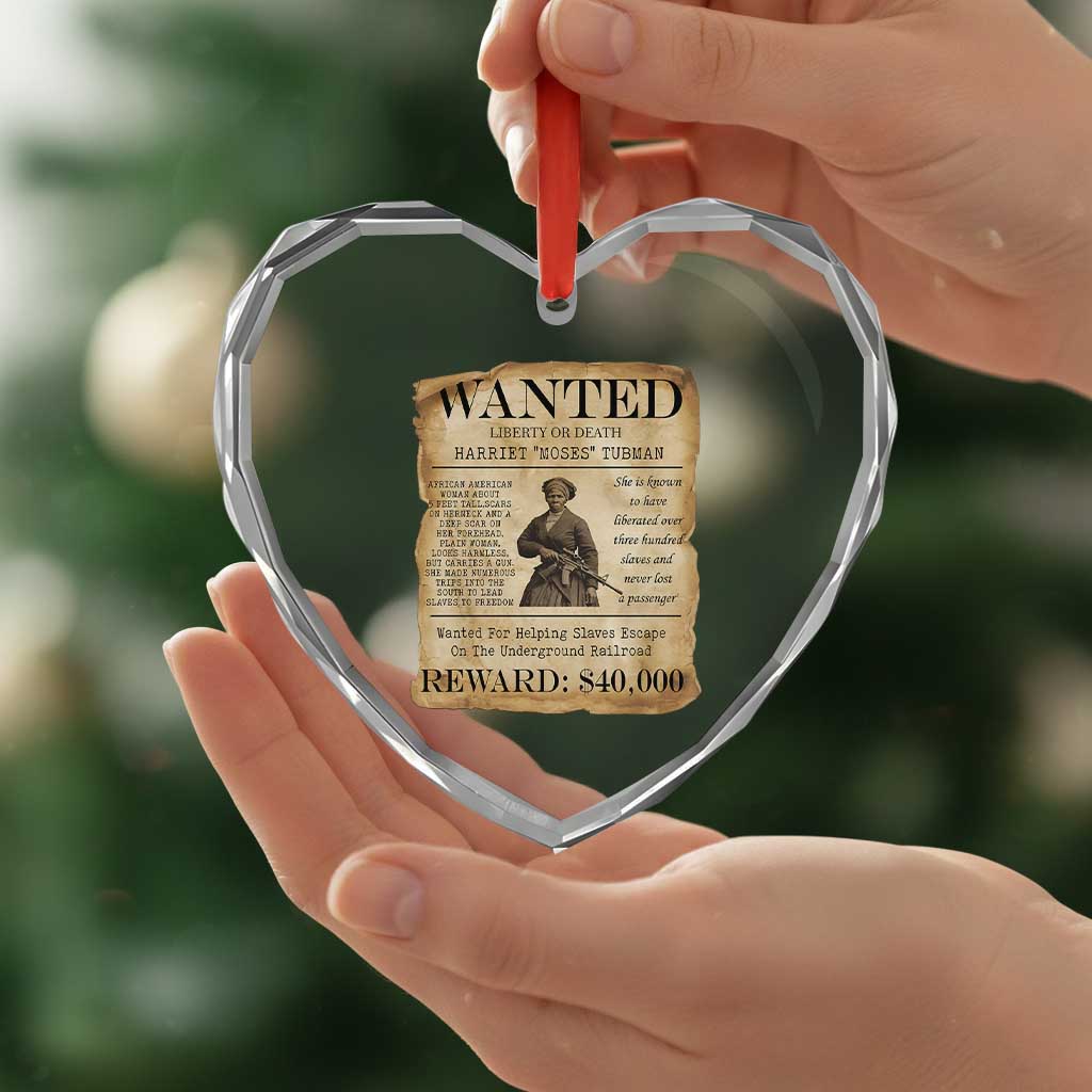 Harriet Tubman Wanted Reward Poster Heart Crystal Glass Ornament Liberty Or Death - Wonder Print Shop