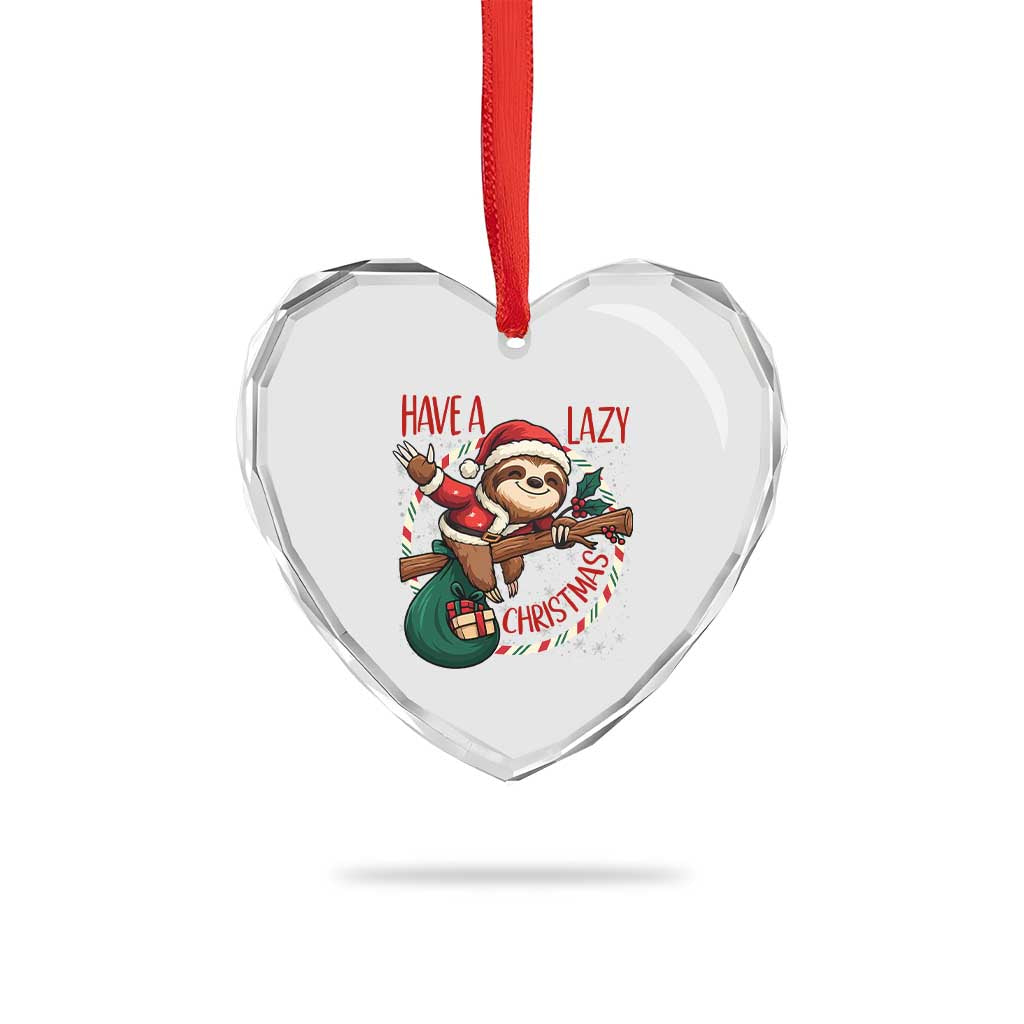 Have A Lazy Xmas Heart Crystal Glass Ornament Cute Xmas Sloth - Wonder Print Shop