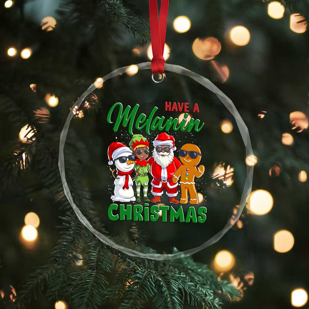 Have A Melanin Christmas Crystal Glass Ornament Black Family African American Xmas Gift - Wonder Print Shop