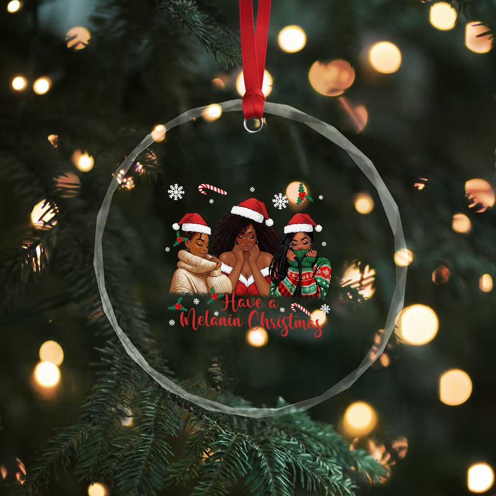 Have A Melanin Christmas Crystal Glass Ornament Black Girl Xmas Gift - Wonder Print Shop