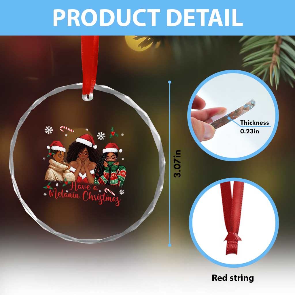 Have A Melanin Christmas Crystal Glass Ornament Black Girl Xmas Gift - Wonder Print Shop