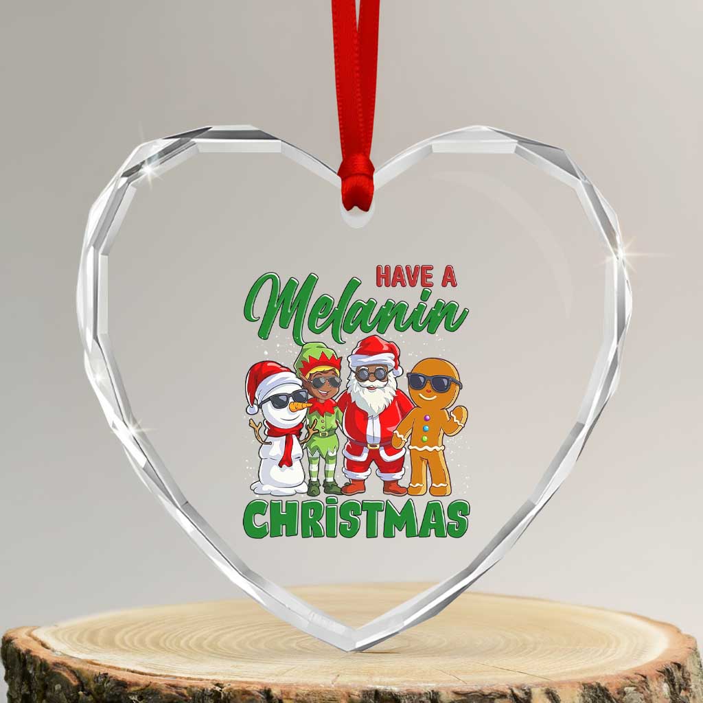 Have A Melanin Christmas Heart Crystal Glass Ornament Black Family African American Xmas Gift - Wonder Print Shop