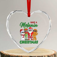 Have A Melanin Christmas Heart Crystal Glass Ornament Black Family African American Xmas Gift - Wonder Print Shop