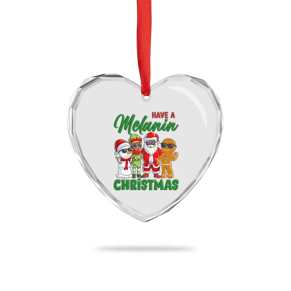 Have A Melanin Christmas Heart Crystal Glass Ornament Black Family African American Xmas Gift - Wonder Print Shop