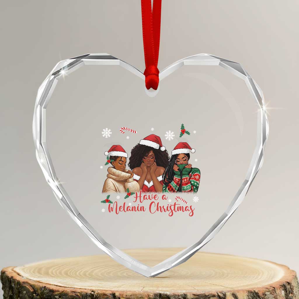 Have A Melanin Christmas Heart Crystal Glass Ornament Black Girl Xmas Gift - Wonder Print Shop