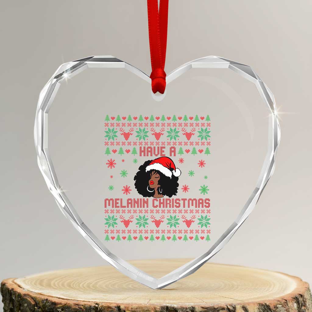 Have A Melanin Christmas Heart Crystal Glass Ornament Cute Black Santa Girl Ugly Xmas - Wonder Print Shop