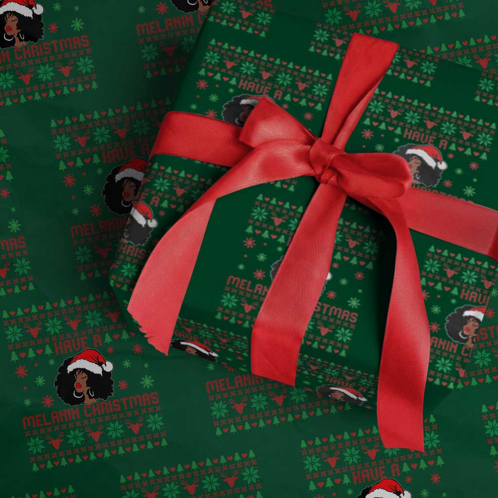 Have A Melanin Christmas Wrapping Paper Roll Cute Black Santa Girl Ugly Xmas - Wonder Print Shop