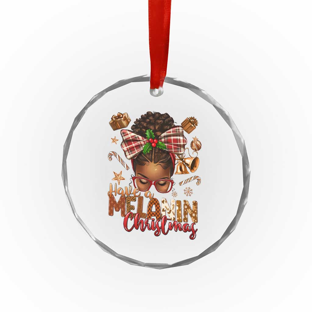 Have A Melanin Xmas African American Girl Xmas Crystal Glass Ornament TS11