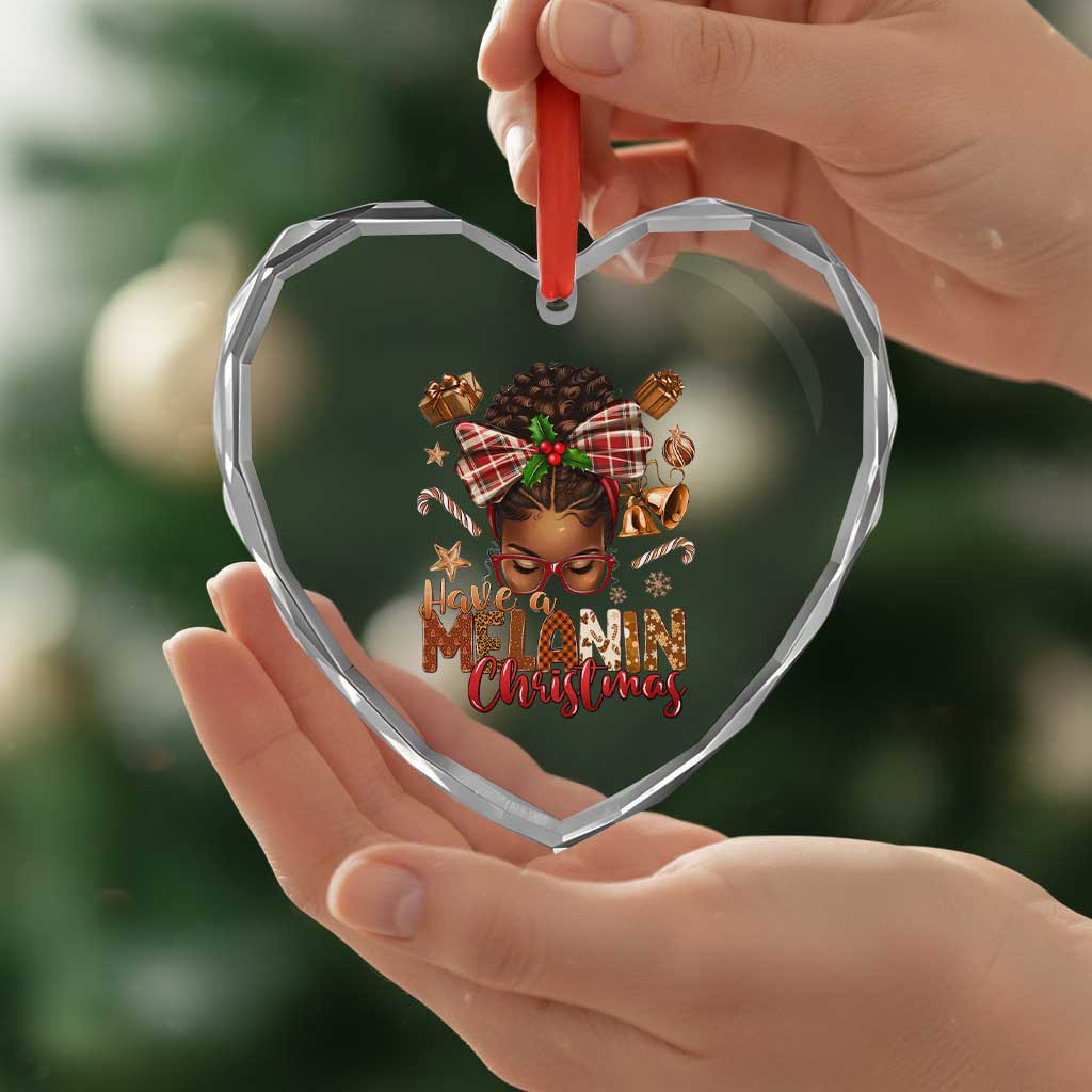 Have A Melanin Xmas African American Girl Xmas Heart Crystal Glass Ornament - Wonder Print Shop