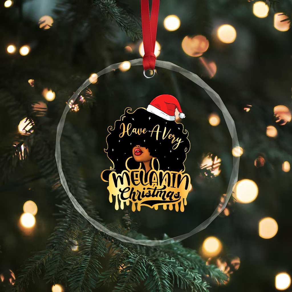 Have A Melanin Xmas African American Santa Girl Xmas Crystal Glass Ornament TS11