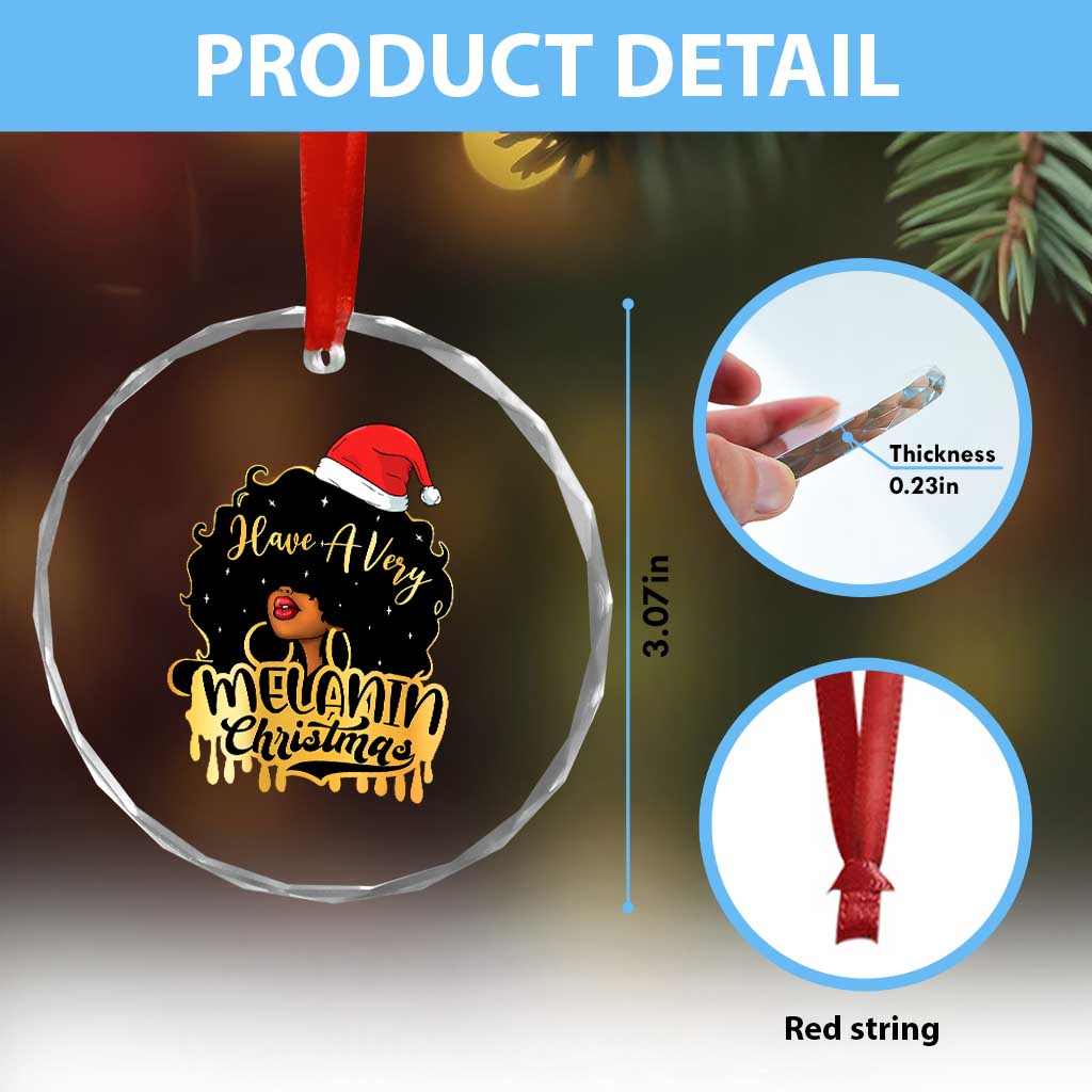 Have A Melanin Xmas African American Santa Girl Xmas Crystal Glass Ornament TS11