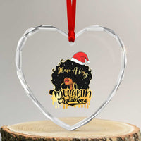 Have A Melanin Xmas African American Santa Girl Xmas Heart Crystal Glass Ornament - Wonder Print Shop