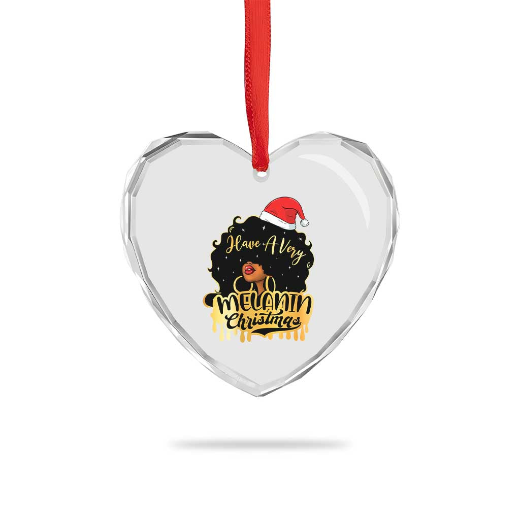 Have A Melanin Xmas African American Santa Girl Xmas Heart Crystal Glass Ornament - Wonder Print Shop