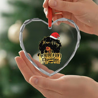 Have A Melanin Xmas African American Santa Girl Xmas Heart Crystal Glass Ornament - Wonder Print Shop