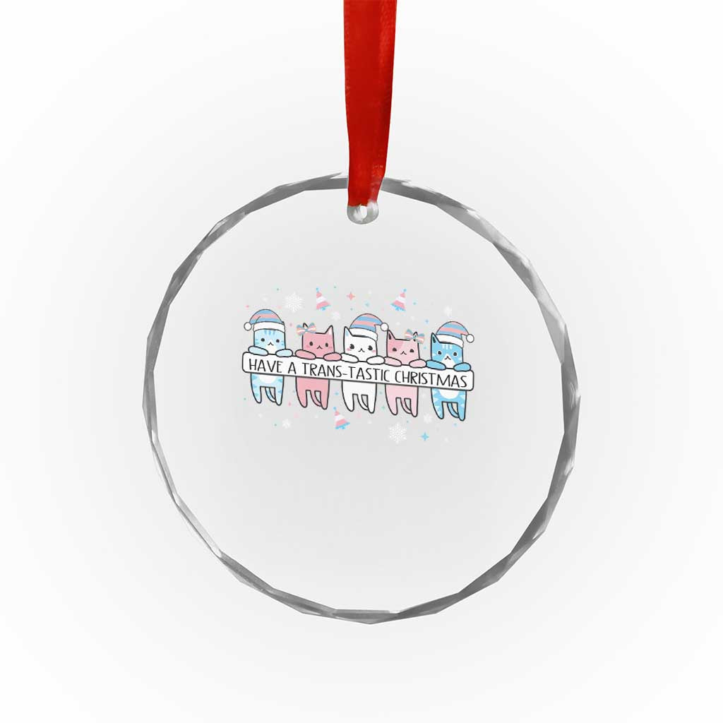 Have A Trans Tastic Christmas Gift Crystal Glass Ornament LGBTQ Cat Lover - Wonder Print Shop