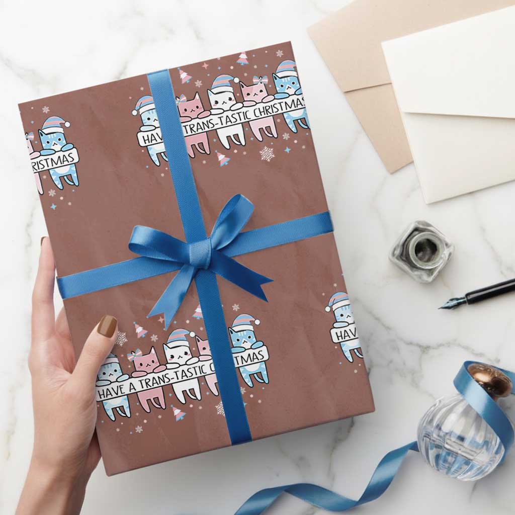 Have A Trans Tastic Christmas Gift Wrapping Paper Roll LGBTQ Cat Lover - Wonder Print Shop