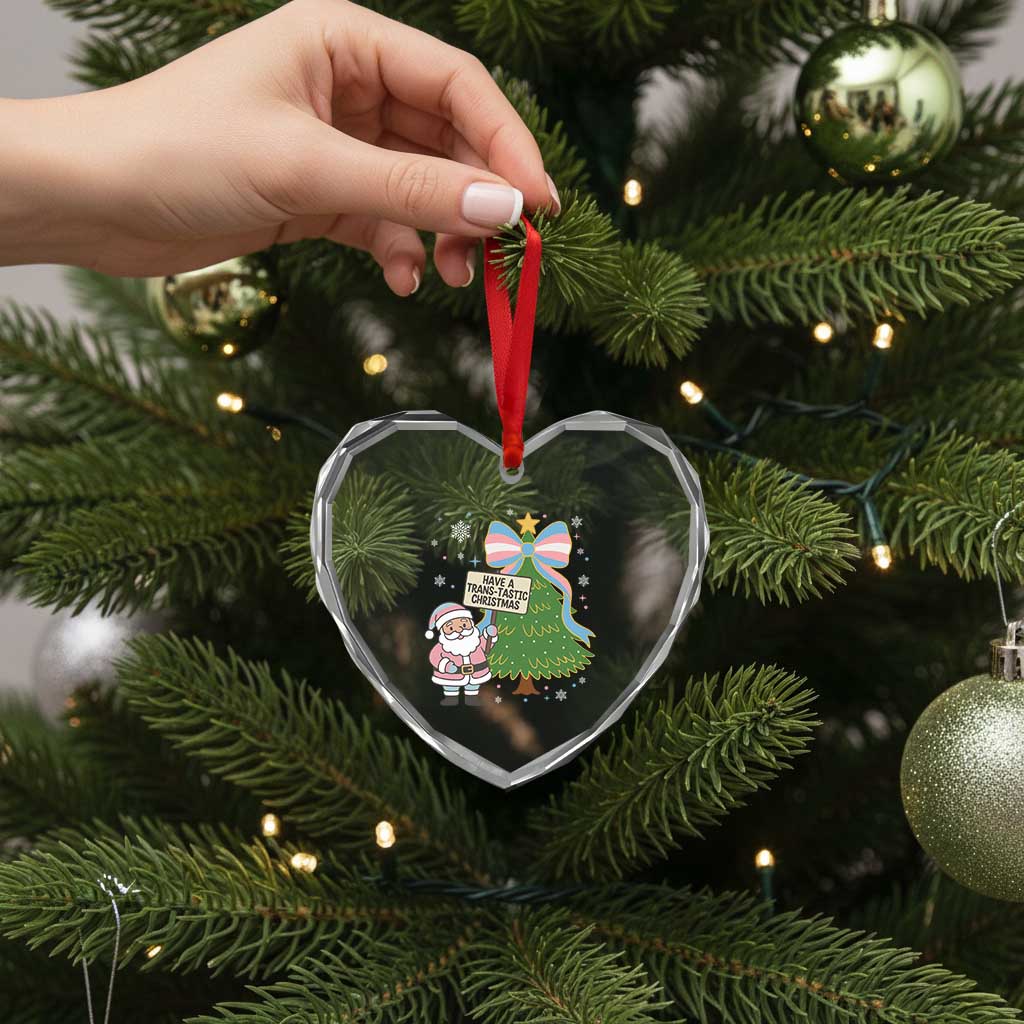 Have A Trans Tastic Christmas Heart Crystal Glass Ornament Transgender Pride - Wonder Print Shop