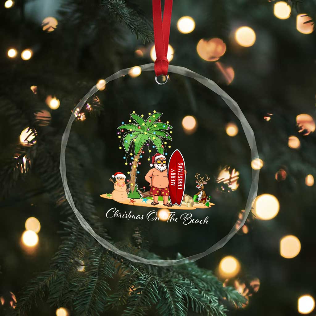 Hawaii Crystal Glass Ornament Christmas On The Beach Holiday Xmas Palm Tree TS10