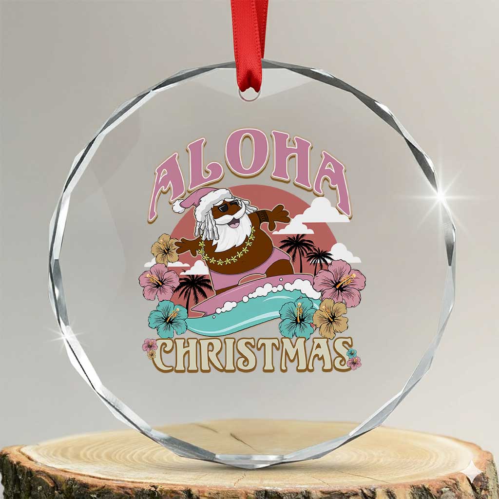Hawaii Crystal Glass Ornament Retro African American Surfing Santa With Tattoos Aloha Christmas - Wonder Print Shop
