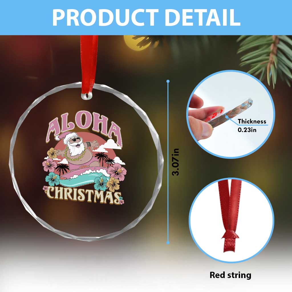Hawaii Crystal Glass Ornament Surfing Santa With Tattoos Aloha Christmas TS10