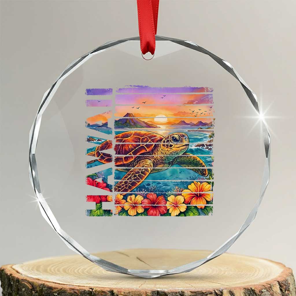Hawaii Sea Turtle Crystal Glass Ornament Tropical Sunset Island Vacation Gift
