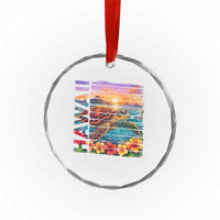 Hawaii Sea Turtle Crystal Glass Ornament Tropical Sunset Island Vacation Gift
