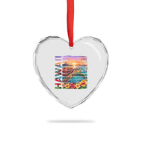 Hawaii Sea Turtle Heart Crystal Glass Ornament Tropical Sunset Island Vacation Gift