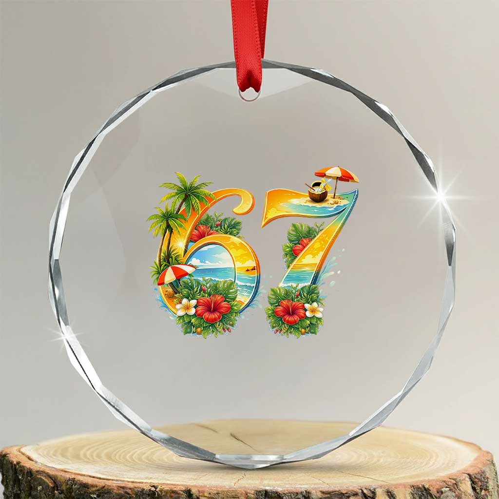 Hawaii Six Seven Crystal Glass Ornament Tropical Hibiscus Vacation Graphic