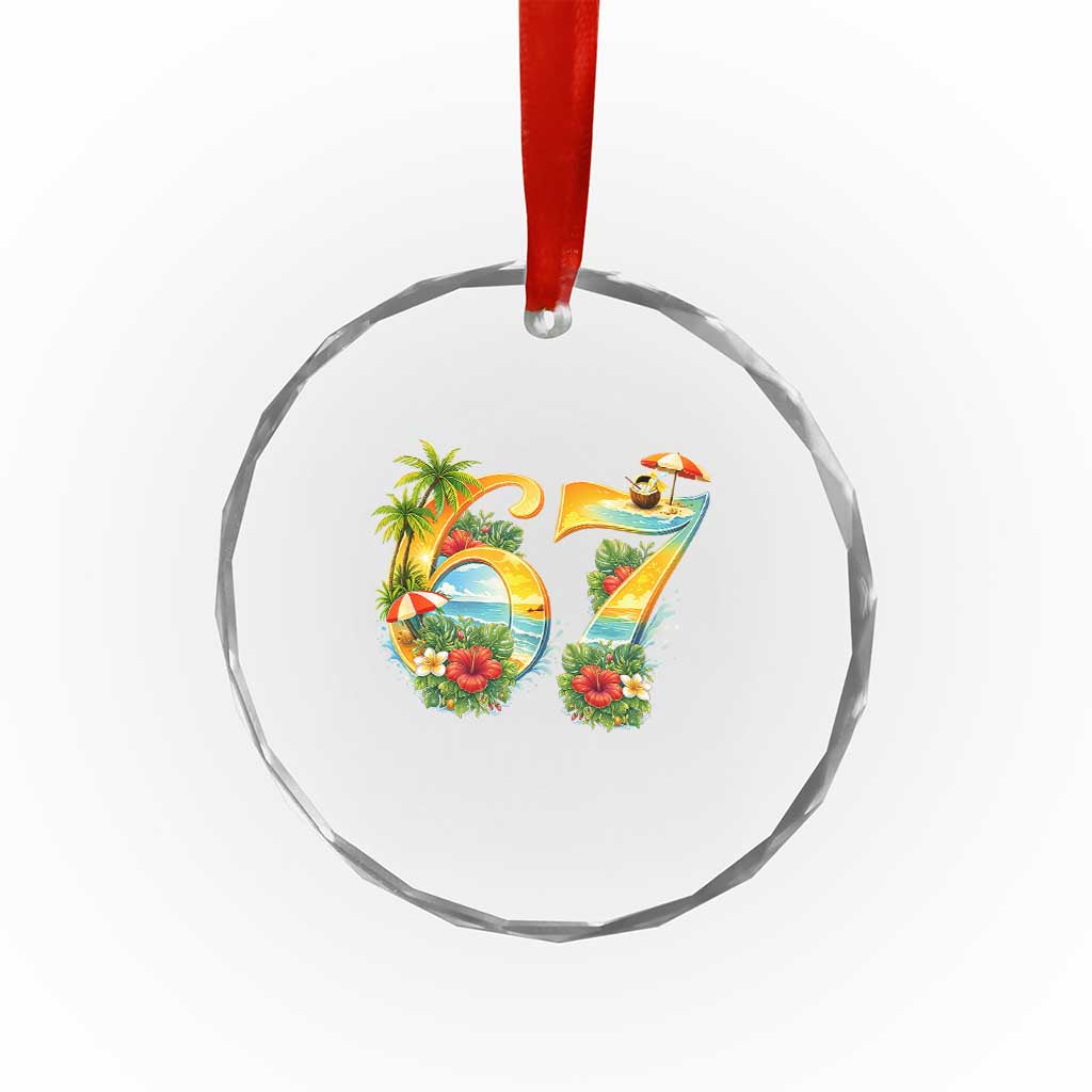 Hawaii Six Seven Crystal Glass Ornament Tropical Hibiscus Vacation Graphic