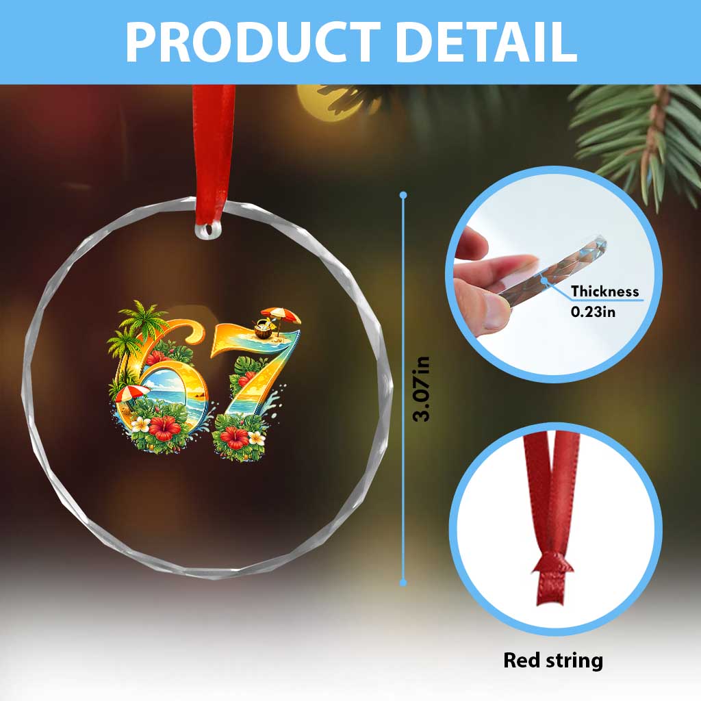 Hawaii Six Seven Crystal Glass Ornament Tropical Hibiscus Vacation Graphic