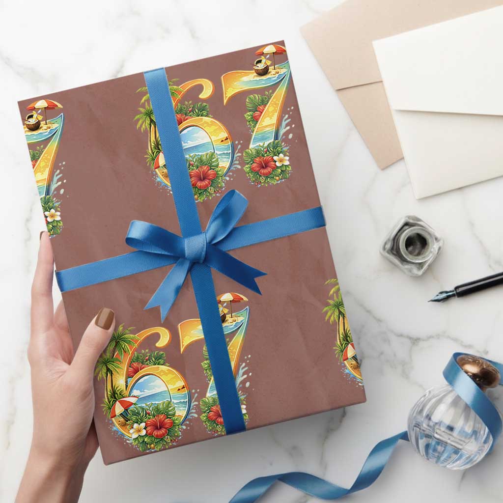 Hawaii Six Seven Wrapping Paper Roll Tropical Hibiscus Vacation Graphic