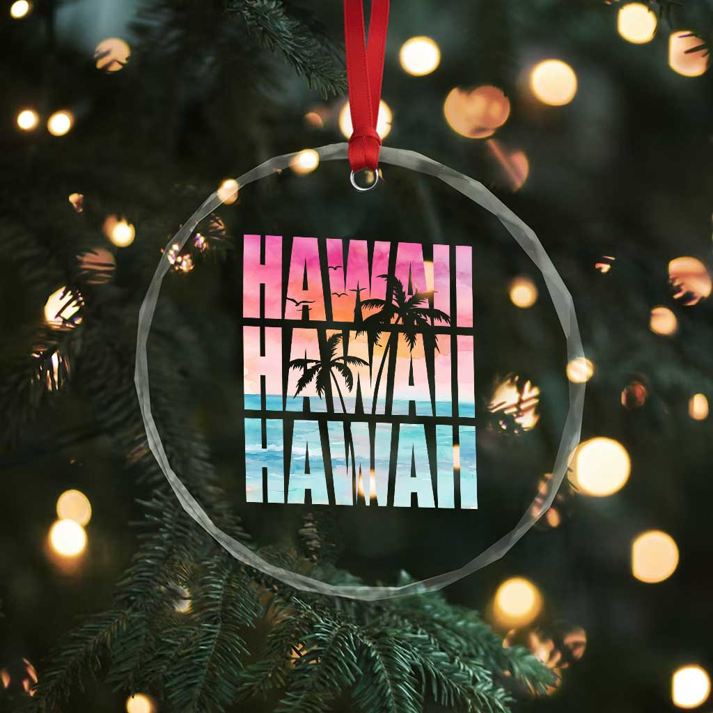 Hawaii Summer Vacation Crystal Glass Ornament Vintage Tropical Beach Graphic