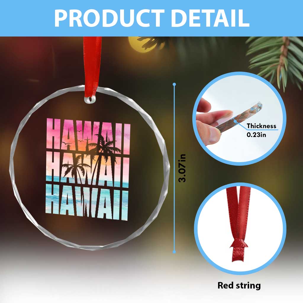 Hawaii Summer Vacation Crystal Glass Ornament Vintage Tropical Beach Graphic