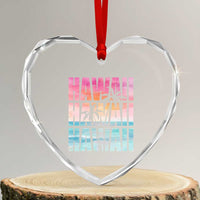 Hawaii Summer Vacation Heart Crystal Glass Ornament Vintage Tropical Beach Graphic