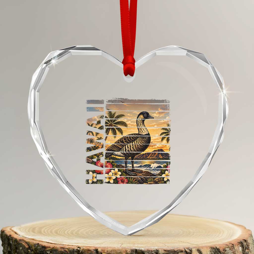 Hawaii Tropical Bird Heart Crystal Glass Ornament Summer Island Vacation Gift