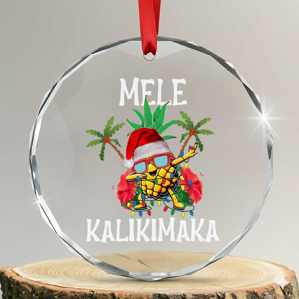 Hawaii Xmas Crystal Glass Ornament Mele Kalikimaka Hawaiian Pineapple Xmas Lights Santa Hat - Wonder Print Shop