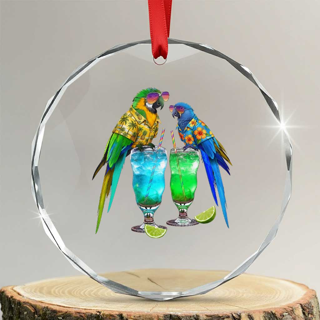 Hawaiian Parrots Drinking Margaritas Crystal Glass Ornament Beach Vacation Gift
