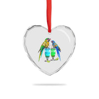 Hawaiian Parrots Drinking Margaritas Heart Crystal Glass Ornament Beach Vacation Gift