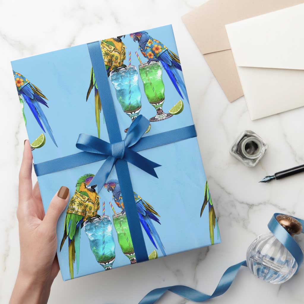 Hawaiian Parrots Drinking Margaritas Wrapping Paper Roll Beach Vacation Gift