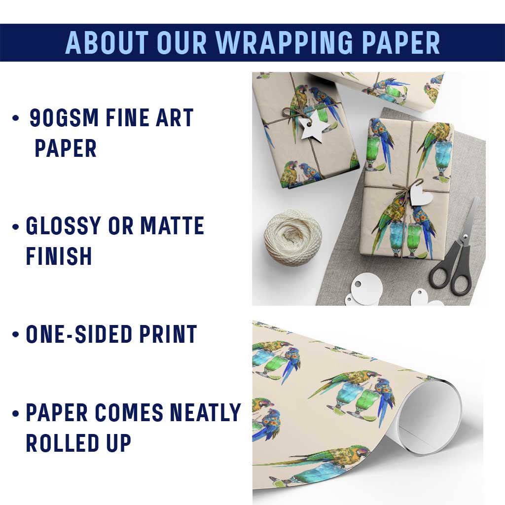 Hawaiian Parrots Drinking Margaritas Wrapping Paper Roll Beach Vacation Gift