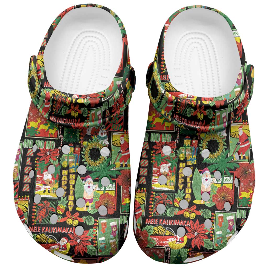 Hawaiian Santa Christmas Pattern Clogs Shoes Black Version - Wonder Print Shop