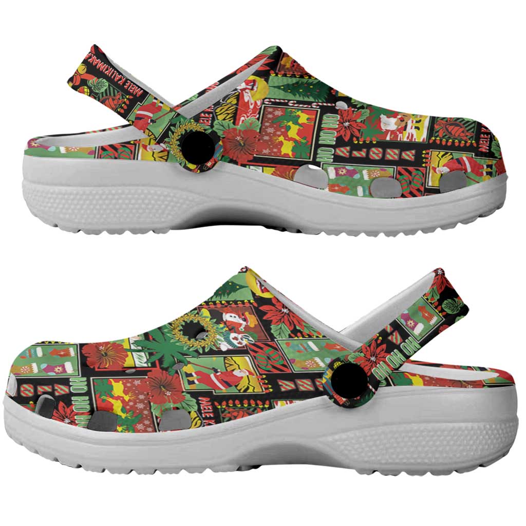 Hawaiian Santa Christmas Pattern Clogs Shoes Black Version - Wonder Print Shop