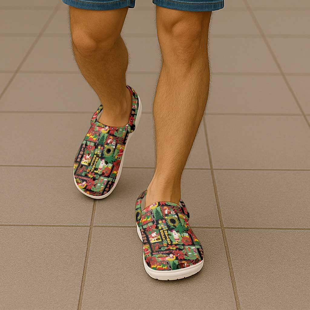 Hawaiian Santa Christmas Pattern Clogs Shoes Black Version - Wonder Print Shop